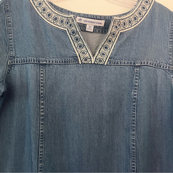 Southern Tide 100% Tencel Holly Embroidered Chambray Light Indigo Dress Size XS - Picture 11 of 16